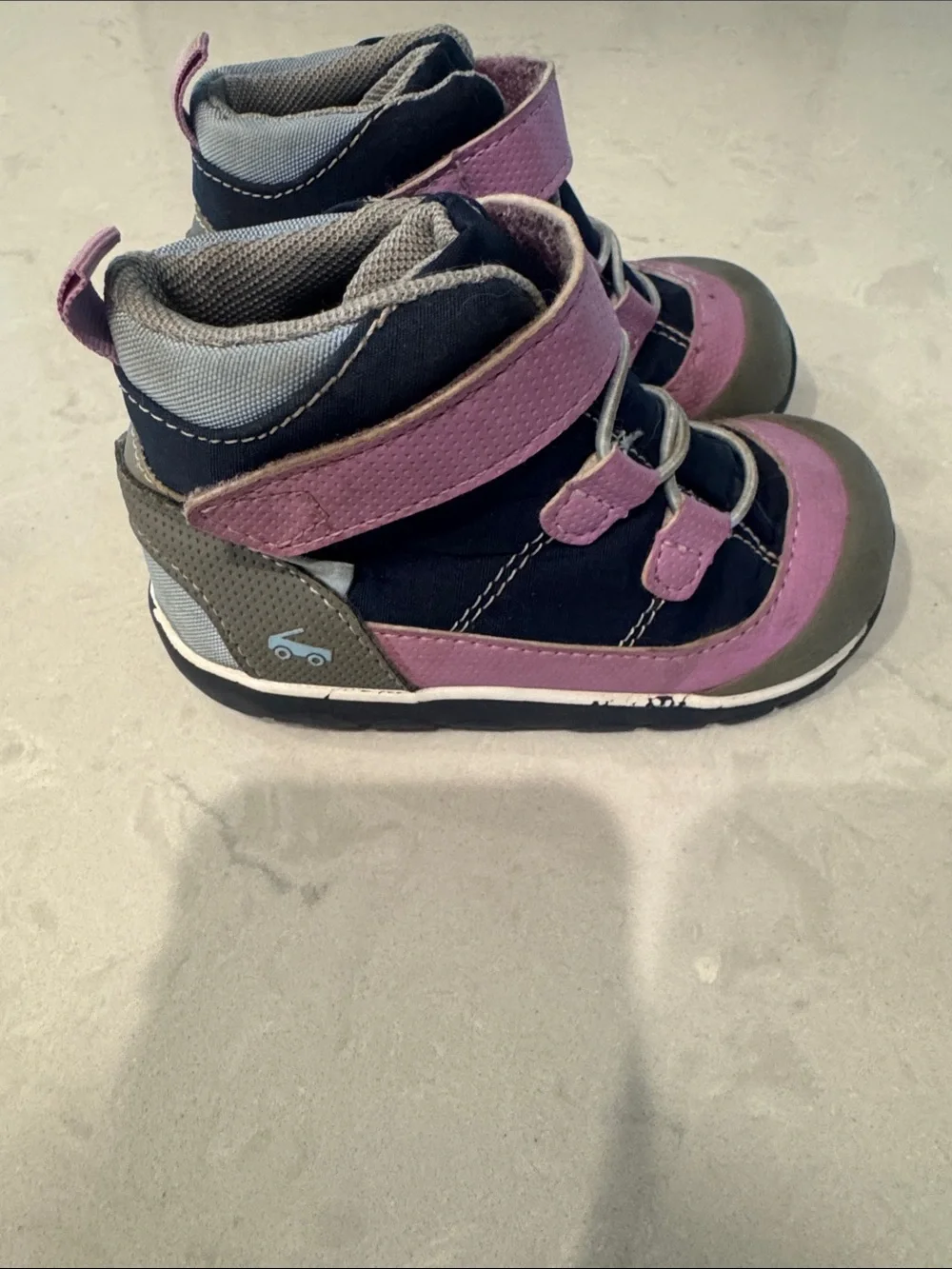 See Kai Run Sam Kids Dark Navy and Pink Waterproof Outdoor Boots Size 8